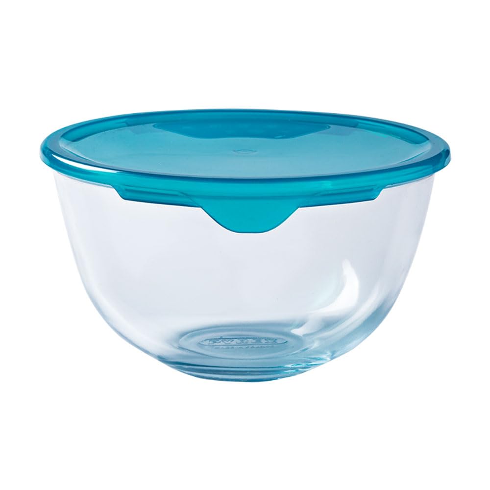Pyrex Transparent With Blue Lid Microwave Safe Classic Round Glass Dish Plastic Lid 1.0 Litre Blue (Pack Of 2)