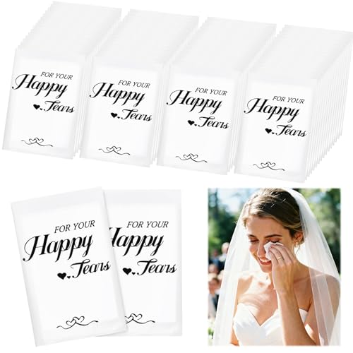 Ocmoiy Happy Tears Tissues (30-Pack) Wedding Tissues Packs for Guests Welcome Favor Bags, Bulk Individual Pocket Tissue Packs for Your Big Moments