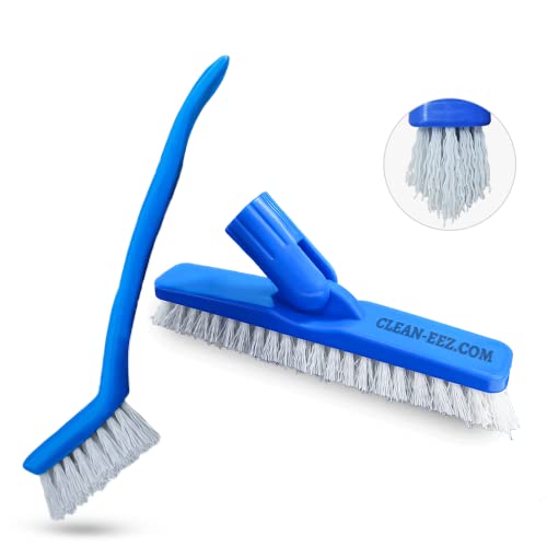 Clean-EEZ Grout Brush Combo Kit - Stand Up & Handheld V Shaped Grout Cleaning Brushes - Curled Bristles to Lift More Grease & Grime Than The More Common Hard Straight Bristles