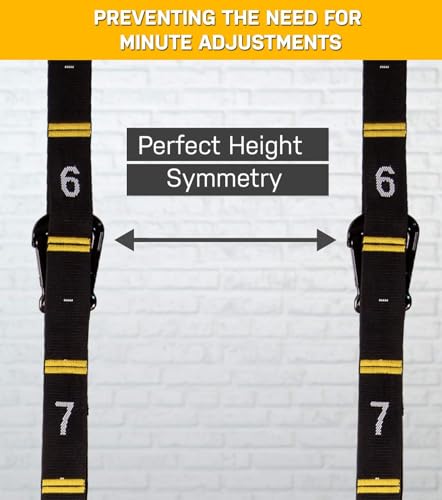 Image of Adjustable Numbered Straps for Gymnastic Rings Steel Carabiners Quick Hook System Easy to Set Up One Pair Strap Only (Yellow)