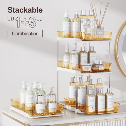 Image of Delamu 2-Tier Multi-Purpose Bathroom Under Sink Organizers and Storage, Stackable Kitchen Pantry Organization, Pull Out Medicine Cabinet Organizer with Movable Dividers, Golden, 2 Pack