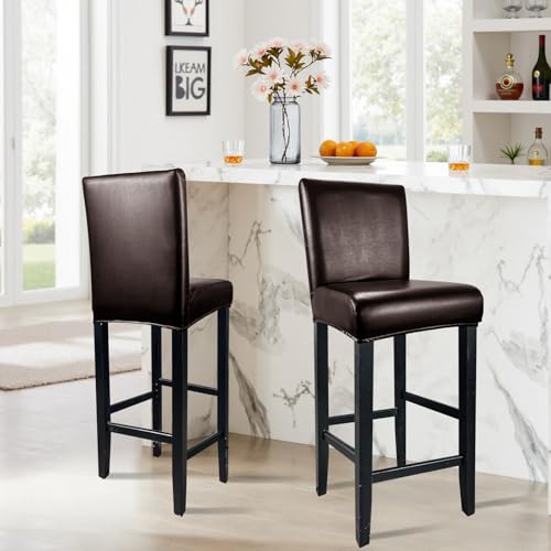 Image of PU Leather Bar Stool Covers with Backs Waterproof Bar Stool Chair Covers