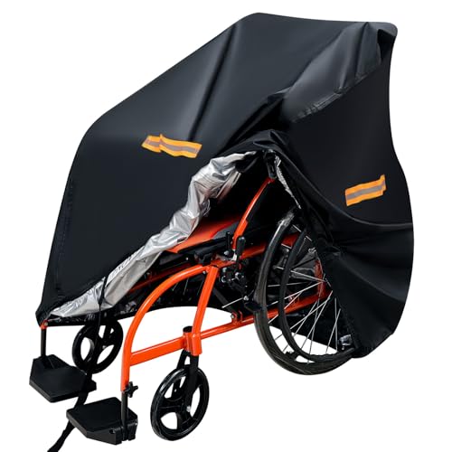 Boolico 420D Heavy Duty Oxford Wheelchair Cover Waterproof, Mobility Scooter Storage Cover for Travel Power Electric Wheelchair Dust Protective Cover, Double Needle Stitching | Bottom Elastic Band