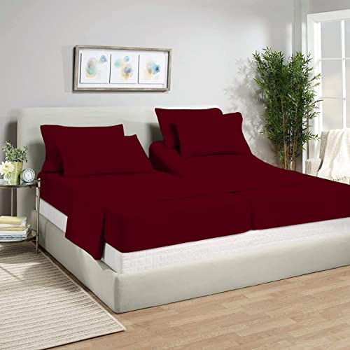Gokoco 100% Egyptian Cotton Split Sheet Set (5Pcs) Split King Sheets For Adjustable Beds 800 Thread Count Split King Sheet Set, 18" Inch Deep Pocket Adjustable Bed Sheets, Burgundy Solid #TOP1