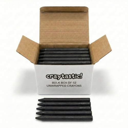 Craytastic! Bulk Unwrapped Crayons Box of 52 (Black) for Crafting Parties Kids - Paperless Crayons No Paper Wrapper - Safety Tested Compliant with ASTM D-4236