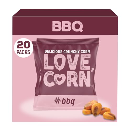 LOVE CORN BBQ 0.7oz x 20 Bags - Delicious Crunchy Corn - Healthy Family Snacks - Gluten Free, Kosher, NON-GMO - Alternative for Chips, Nuts, Crackers & Pretzels - Perfect for Charcuterie Boards