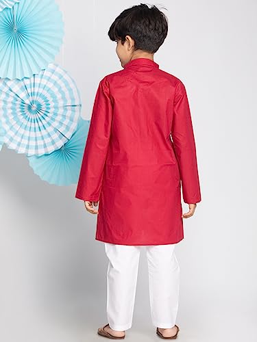 Image of JBN Creation Boys Boys' Maroon Cotton Blend Kurta Pyjama and cap Set