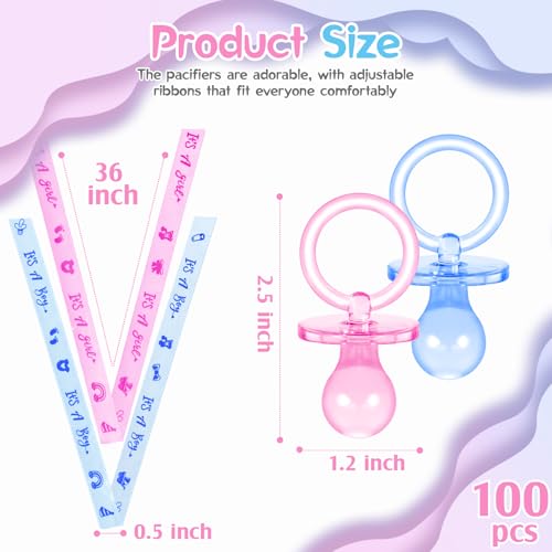 Image of 100 Pieces Baby Shower Pacifiers Necklace, Cute Acrylic Pacifier Necklaces for Chupones para Baby Shower Games Charm, Party Favors, Decorations DIY, Gender Reveal Table Scatter(Pink&Blue)