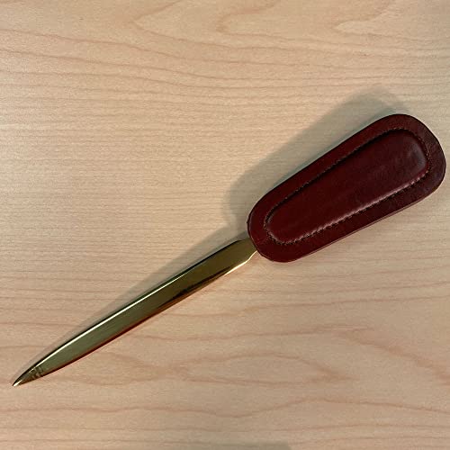 Dacasso Mocha Leather Gold Blade Letter Opener #TOP1