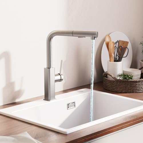 CECIPA Küchenarmatur Ausziehbar, Spültischarmatur mit Brause, Wasserhahn Küche Ausziehbar 2 Wasserstrahlarten, Mischbatterie Küche Edelstahl Gebürstet, Armatur 360° Drehung, Küchenwasserhahn Hochdruck
