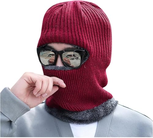 Image of Snow Proof Inside Fur Wool Unisex Monkey Beanie Cap Hat | Breathable Knit Thick Fleece Lined Foldable Use as Skull Woolen Winter Caps Hat Men & Women | Motorcycle Balaclava | Freesize