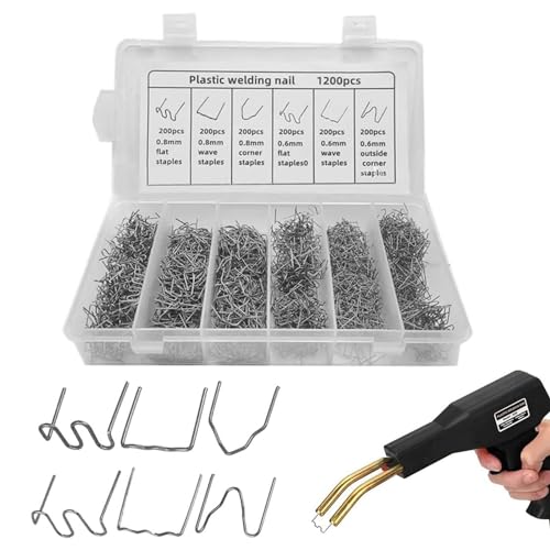 1200 Agrafes Chaudes en Acier Inoxydable, Accessoires de Soudage 0,8 mm / 0,6 mm, Kit de Réparation de Pare-chocs, pour Réparation de Soudure Plastique de Voiture
