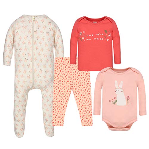 WINK & BLINk Organic Baby Sleep N' Play, Bodysuit and Top+Bottom Mix N' Match Set (Woodland Bunnies,6-9M)