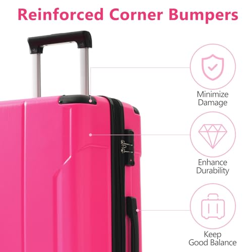 3-Piece Expandable Hard Shell ABS Luggage Set - Lightweight Travel Suitcases with Lock (20/24/28 inch, Rose Red)3