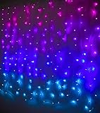 Pink Purple & Blue Ombre LED Curtain Lights with Remote, Rainbow Waterfall String Lights Ombre Hanging Fairy Mermaid Lights for Girls Room, Teen Room, Bedroom Wall, Birthday, Mermaid, Valentine Décor