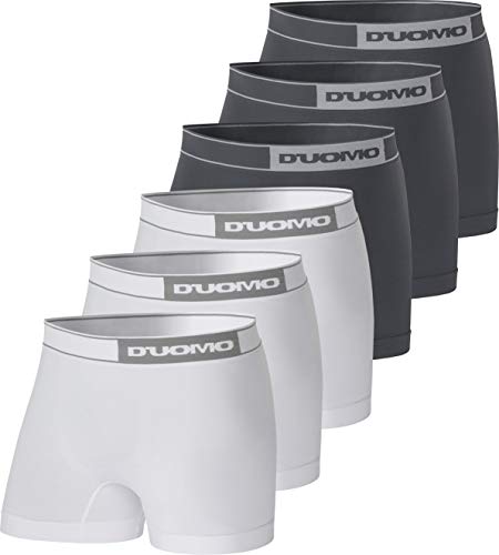 KIT COM 6 CUECAS BOXER SEM COSTURA EM MICROFIBRA Duomo 253, Branco/Chumbo, M