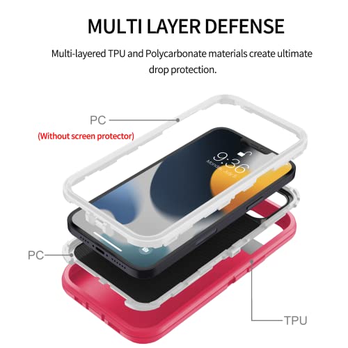 Szfirstey Case With Belt-Clip Holster Compatible With Iphone 13, Drop Protection Full Body Rugged Shockproof/Dust Proof Military Protective Tough Durable Phone Cover Heavy Duty (Hot Pink/White) #TOP2
