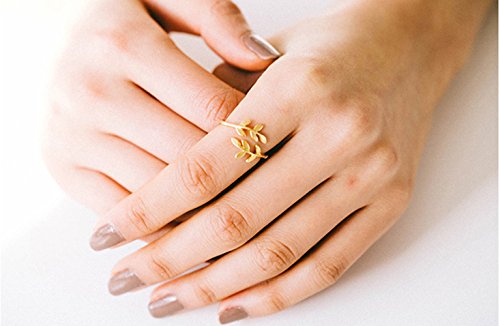 Ondaisy 11R01109 14K Matte Gold Plated Bff Best Friends Bohemian Boho Jewelry Tree Flower Leaves Laurel Leaf Knuckle Toe Adjustable Band Ring thumb #4