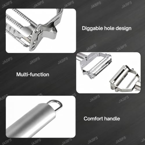 Image of JASIFS 2 in 1 Stainless Steel Julienne Vegetable Peeler Multi-Functional Fruit & Veggie Shredder Slicer and Grater for Potatoes, Carrots, Cucumbers (Silver, 18 x 8.2 x 2.3 cm)
