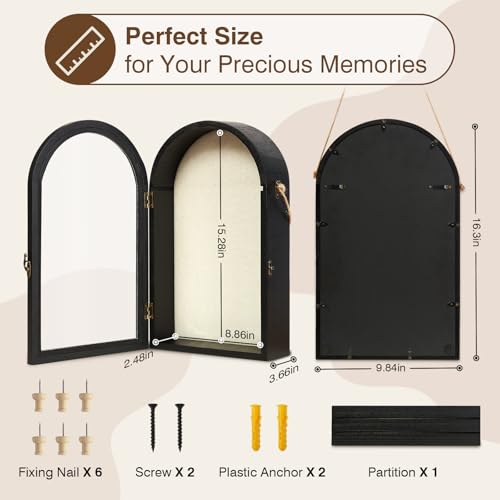 Image of DGWJSU Shadow Box Frame 10x16 Large Shadow Boxes Display Cases with Linen Back and Removable Shelves, Picture Frame Wedding Bouquet Memorabilia Medals Photos Memory Box for Keepsakes (Black)