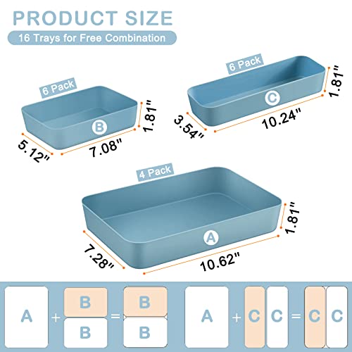 Plastic Drawer Organizer Set, 16Pcs Multi-Size Desk Drawer Organizer Trays, Stackable Makeup Drawer Organizer And Storage For Jewelries And Gadgets, Vanity, Dresser, Bathroom Office Kitchen Utensils #TOP3