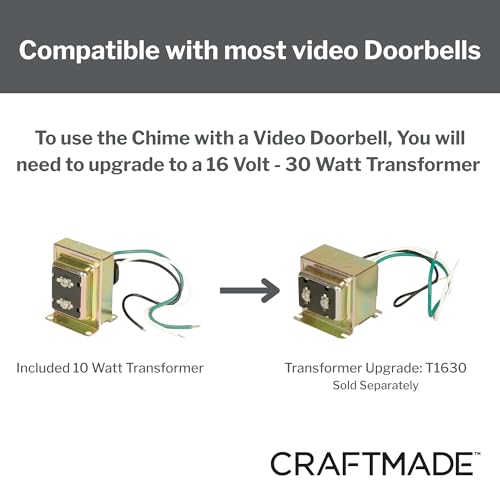 Craftmade CK2001-FB Designer Door Chime Kit includes Flat Black Door Chime with 2 Black Buttons and T1610 Transformer