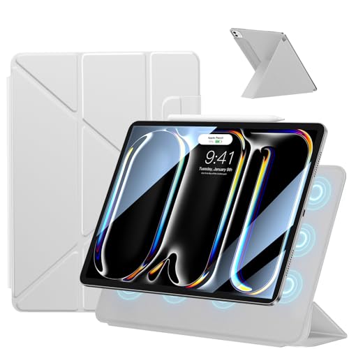 SANDUODD iPad Pro 13インチ ケース M4/M5 2024/2025用 強力マグネット吸着式 横置&縦置 角度調整可能 Y折スタンド Pencilホルダー付き iPad Pro カバー 13インチ 軽量 オートスリープ/ウェイク対応 (ライトグレー)