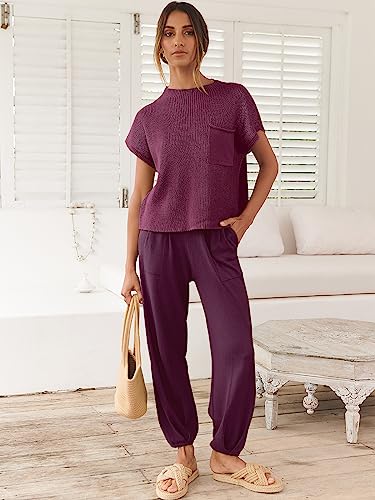 Image of ANRABESS Women's Two Piece Outfits Sweater Sets Knit Pullover Tops and High Waisted Pants Tracksuit Lounge Sets