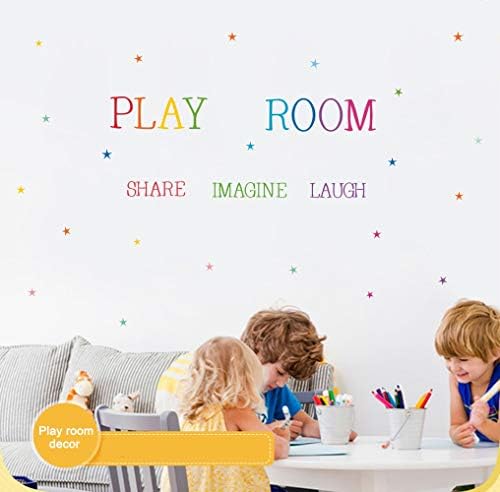 Playroom Share Imagine Laugh Wall Decal, Colorful Inspirational Lettering Quote with Stars Wall Sticker for Classroom Playroom Decoration