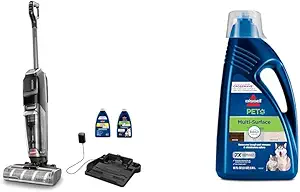 Bundle of BISSELL CrossWave OmniForce Edge Multi-Surface Floor Cleaner, Black and Grey + BISSELL Multi-Surface Pet Formula with Febreze Freshness for Crosswave (80 oz), 2295L