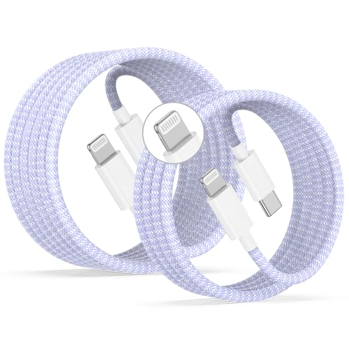 Image of USB C to Lightning Cable 2Pack 6FT+10FT,[Apple MFi Certified] Nylon Braided iPhone Fast Charging Cable, Power Delivery Charging Cord for iPhone 14 13 12 11 Pro Max /XS /Max /XR /8 /7,Pad Air /Pro,Purple