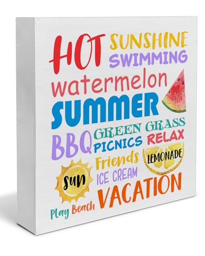 Country Summer Wood Sign Decor Desk Sign Summer Subway Wood Block Sign Summer Words Signs Rustic Home Shelf Wall Decoration