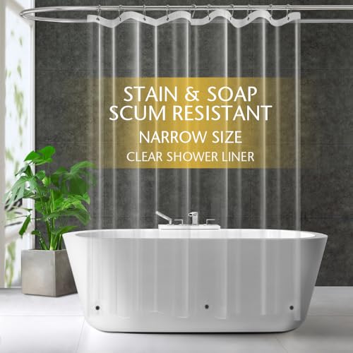 Image of ZEMAHOME Narrow Size Clear Plastic Shower Curtain Liner, 60x72 Inch Thin Lightweight Transparent Plastic Bathroom Shower Showroom Inner Curtain with Rustproof Metal Grommet Holes and Weighted Magnets