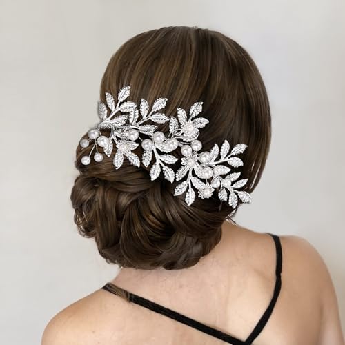 Peigne à cheveux de mariage argenté pour coiffure de soirée chic et bal - 3