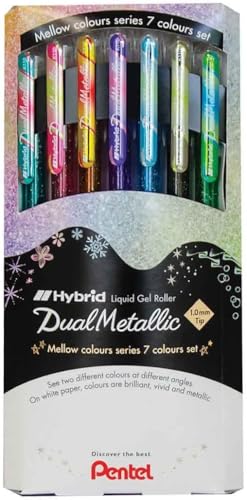 Pentel Hybrid Dual Metallic, Pochette de 7 rollers encre gel métallique pastel K110