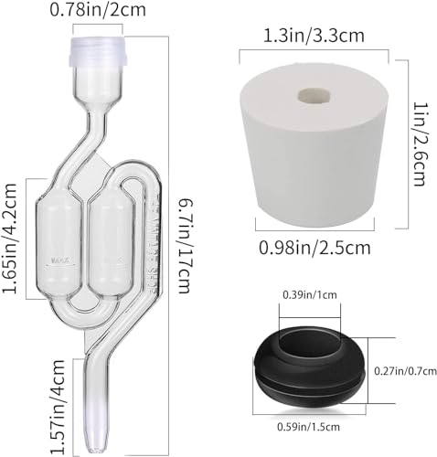 Bubble Airlock Set, 4 Airlocks for Fermenting, 4 Drilling #6 Stoppers and 8 Airlock Grommets, Used for Brewing Wine, Beer, Sauerkraut, Pickles, Etc. Fermentation Bubbler Airlock
