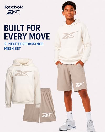 Image of Reebok Boys Active Shorts Set - 2 Piece /3 Piece Athletic Performance Stretch Hoodie Sweatshirt Gym Shorts and Shirts for Boys