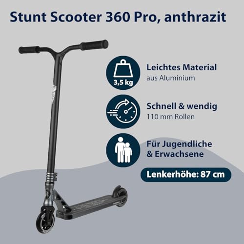 HUDORA Stunt Scooter 360 Pro - Hochwertiger Freestyle Stuntscooter für Extreme Freizeitaktivitäten - Steife Konstruktion