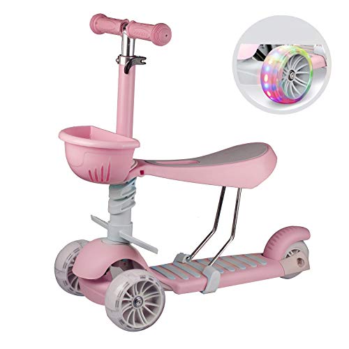 Vinteky Patinete Niño Scooter para Niños de 2-8 Años 2 en 1 Walker Trole Scooter 3 Ruedas, Altura Ajustable (54-64-68-72-76cm) para Niño Infantil (Rosa)