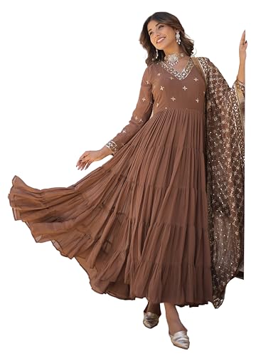 Image of Wedani Georgette Sequins Embroidered Work Anrakali Kurta Set for Women