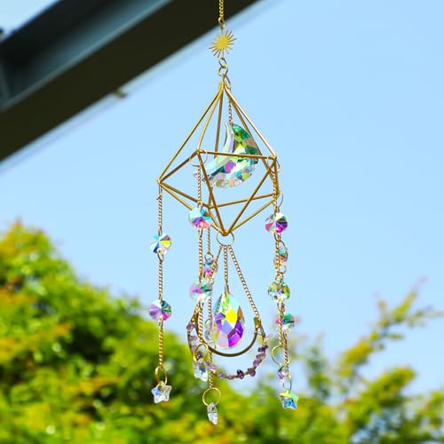 H&D Hyaline&Dora HYALINE & DORA Window Hanging Suncatchers Wind Chime with Crystal Prisms Rainbow Maker Chandelier Light Catcher Garden Decor Ornament