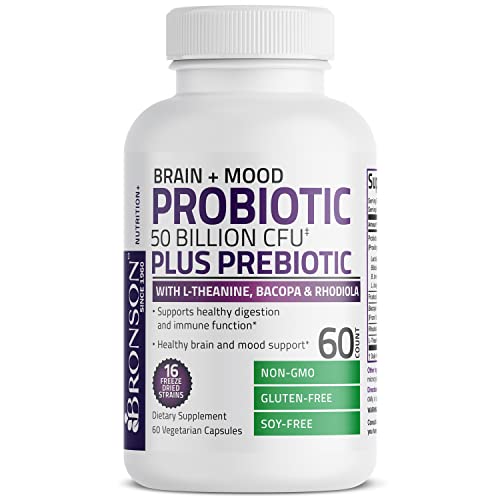 Bronson Brain + Mood Probiotic 50 Billion Cfu Plus Prebiotic With L-Theanine, Bacopa And Rhodiola Non-Gmo, 60 Vegetarian Capsules #TOP5