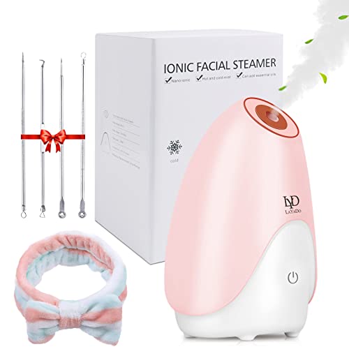 LAYADO Facial Steamer Nano Ionic Face Steamer for Home Facial, Warm Mist Humidifier Atomizer for Skin Moisturizing Cleansing Pores, With Blackhead Stainless Steel Skin Kit, Hair Band