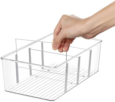 Şeffaf İstiflenebilir Saklama Kutusu Kapaklı ve Çıkarılabilir Bölücüler, Şeffaf PET Organizatör, Mutfak Çay Poşetleri Makyaj Ofis Malzemeleri için (2 adet) - Görsel 3