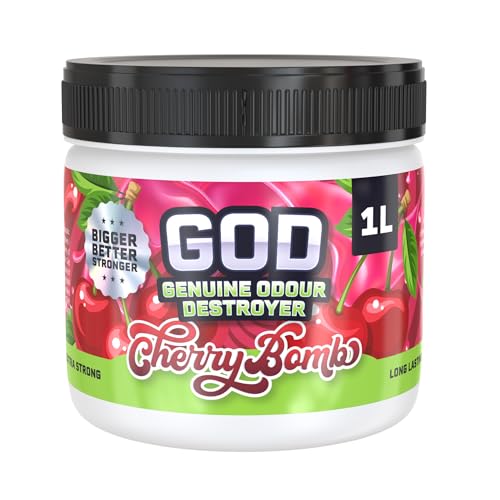 GOD 1 Litre Odour Neutraliser Gel – Cherry Bomb Scent. Fast Acting & Long Lasting Air Freshener. Extra Strong Formula. Eliminates Tough Odours in Kitchens, Garages, Utility Rooms & More (1 Pack)