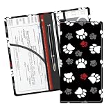 ADUQLZUX Leather Car Registration and Insurance Card Holder, Cute Car Accessories Vehicle Glove Box Car Organizer for Documents, Cards, License Cute White Red Dog Paws