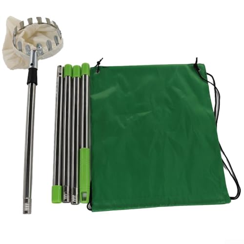 Obstpflücker mit ausziehbarem 2M Griff und Edelstahlstab, inklusive Stoffbeutel zum schonenden Ernten von Birnen, Orangen und anderen Früchten