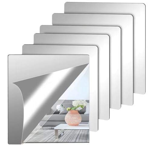 DONGDA Acrylique Miroir Mural Autocollant, 6 Pièces Rond Miroir Stickers Muraux, Miroir Acrylique Adhésif pour Salle de Bain Salon Chambre, 20CM X 20CM...