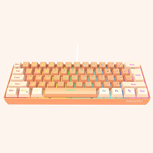 Image of Snpurdiri 60% Wired Gaming Keyboard, RGB Backlit Ultra-Compact Mini Gaming Keyboard for PC /Mac Gamer, Typist, Travel (Cream and Orange)
