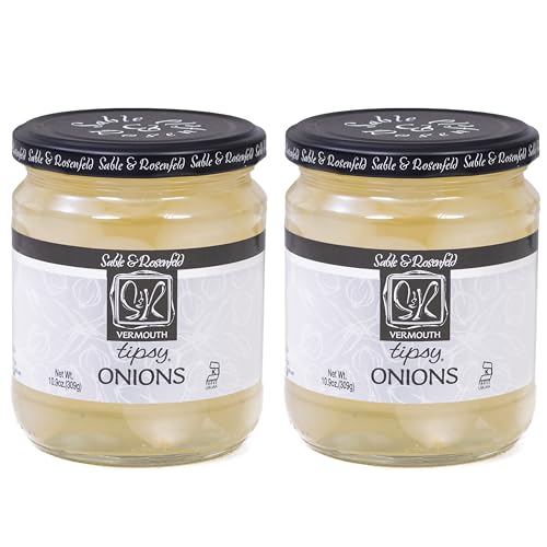 Sable & Rosenfeld Vermouth Tipsy Onions, 10.9 oz (Pack of 2), Gourmet Pickled Silverskin Cocktail Onions in Jar, Kosher, Gluten-Free Martini Garnish